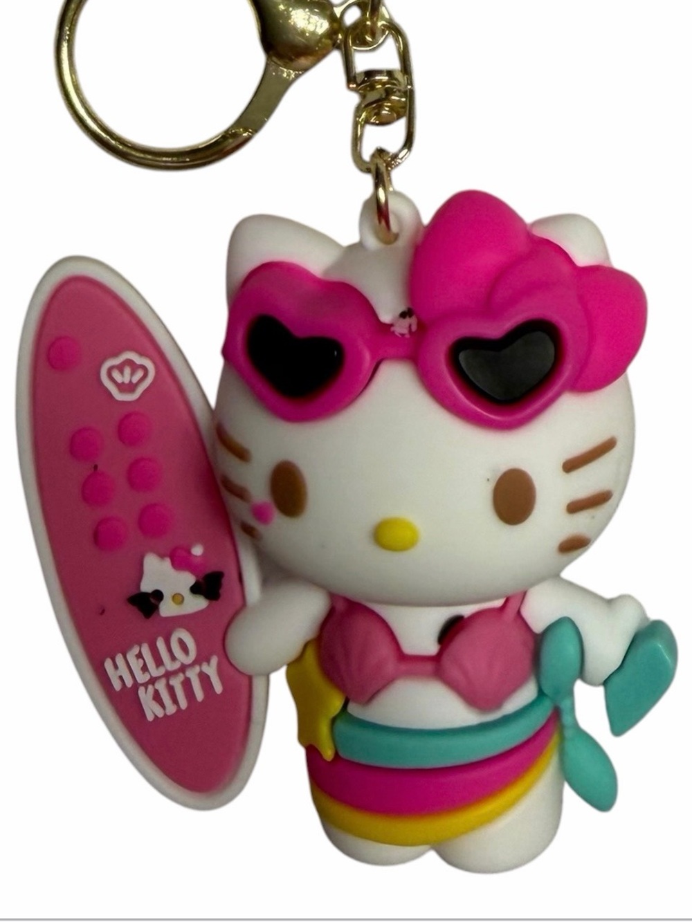 Hello Kitty Pink & Teal Surfing Keychain/ wristlet- Cute Beach Surfer
